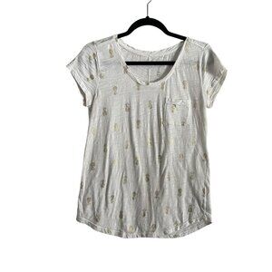 Gap Women SZ S White W/Gold Pineapple Short Cap Sleeve Casual Tee Shirt